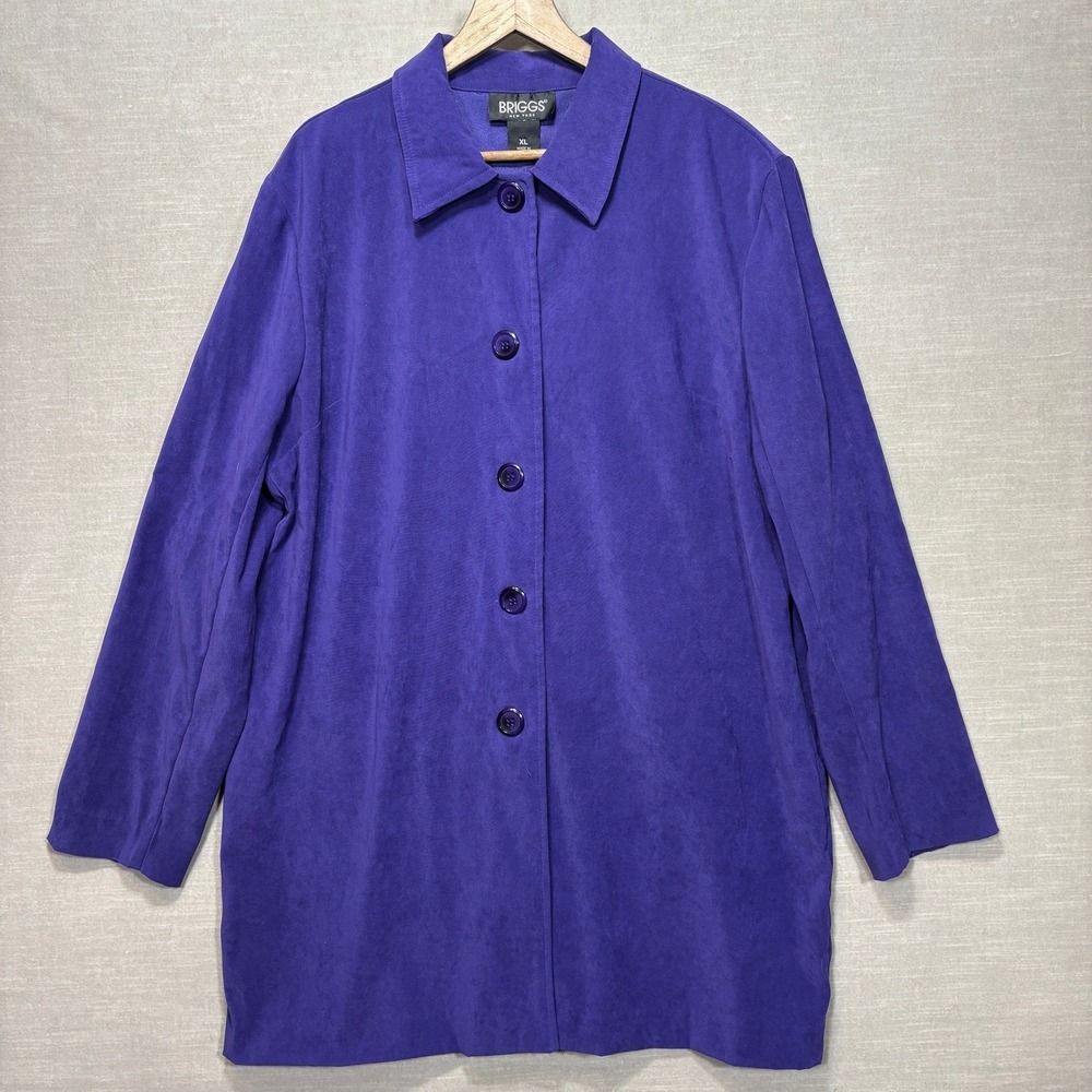 Briggs‎ Purple Faux Suede Tunic Jacket XL Button Front Layering Top